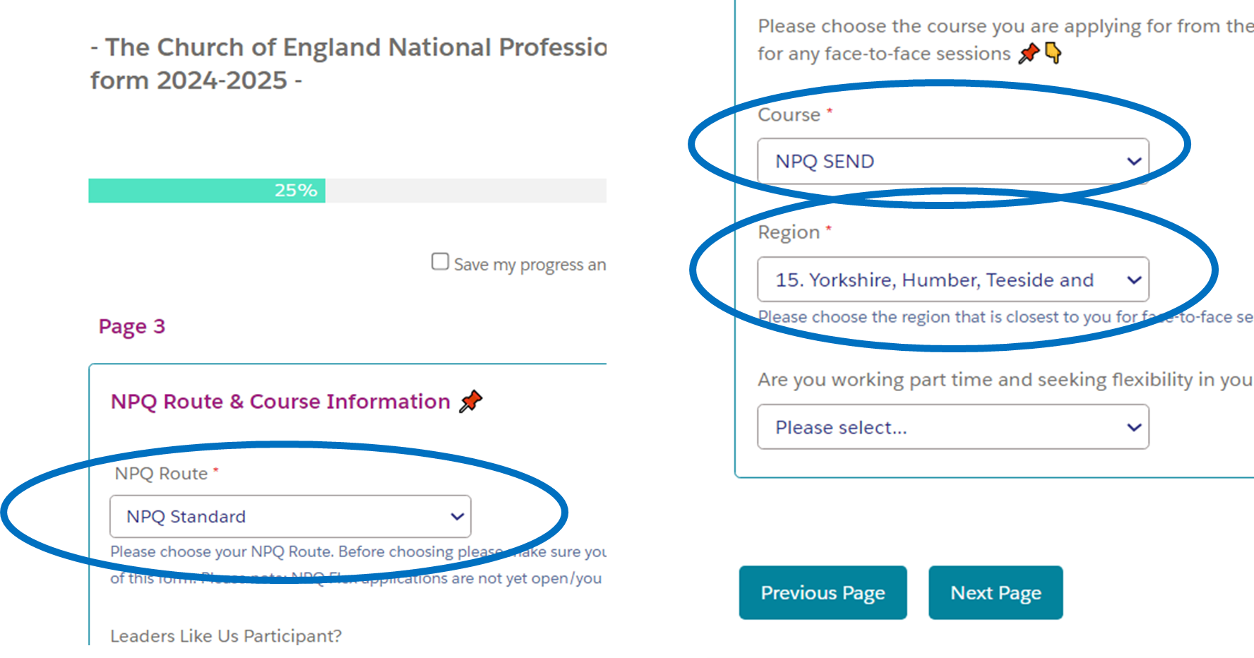 Image showing areas of the NPQ application form and how to complete it for the Leeds Trinity course and the.