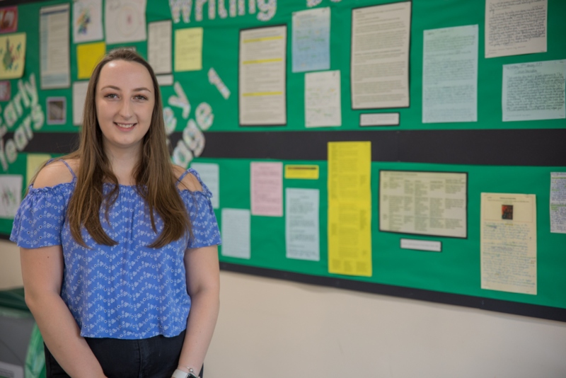 Jessica Holdsworth in a classroom.