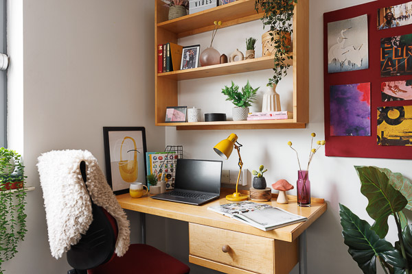 Desk area in Clarence Dock Village Accommodation.