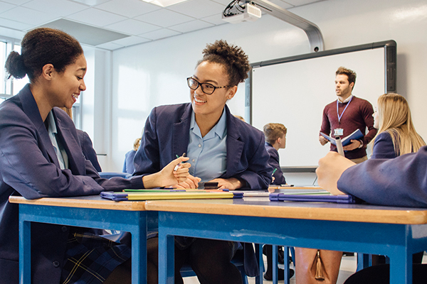 Students sat in a classroom.