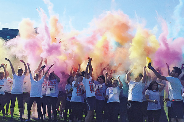 Students taking part in the Students' Union colour run.