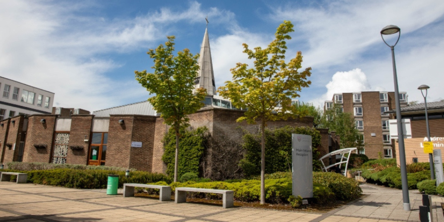 A view of the Chapel from in front of main reception.