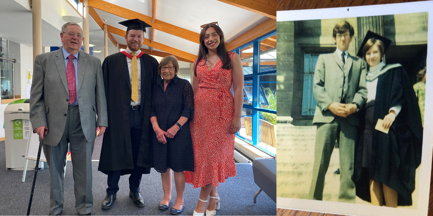 Family celebrating graduation day.