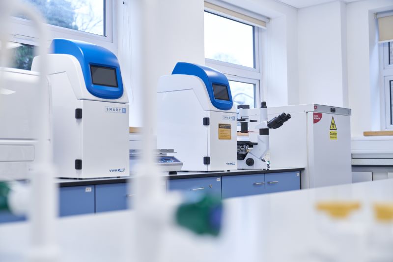 Image of Gel documentation units and inverted microscope, with incubator at the far right..